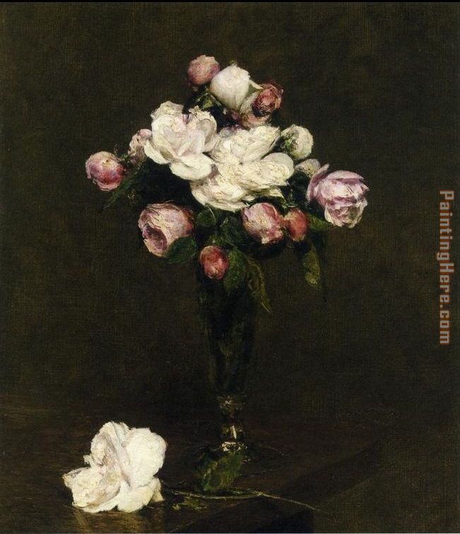 Henri Fantin-Latour White Roses and Roses in a Footed Glass